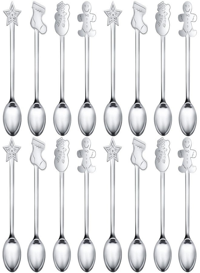 Skyley 32 Pieces Christmas Spoon Set Hot Chocolate Stirring Creative Stainless Steel Coffee Tea Soup Dessert for Drink Mixing Milkshake, 4 Styles, Silver - Image 1