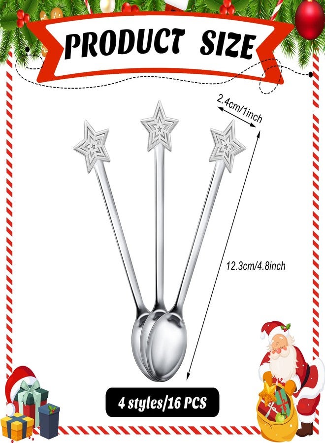 Skyley 32 Pieces Christmas Spoon Set Hot Chocolate Stirring Creative Stainless Steel Coffee Tea Soup Dessert for Drink Mixing Milkshake, 4 Styles, Silver - Image 2