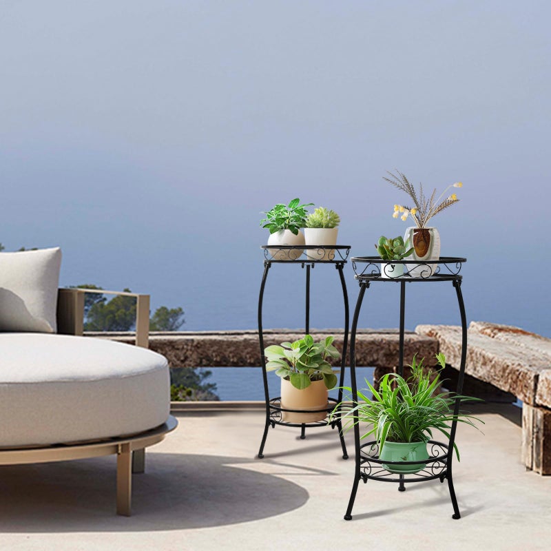 Cometofit Plant Stand Indoor Outdoor 2 Tier 27" Tall Metal Potted Holder Rack Flower Pot Stand Heavy Duty Plant Shelf Rustproof Iron Multiple Plant Round Supports Rack for Planter Corner Garden - Image 3
