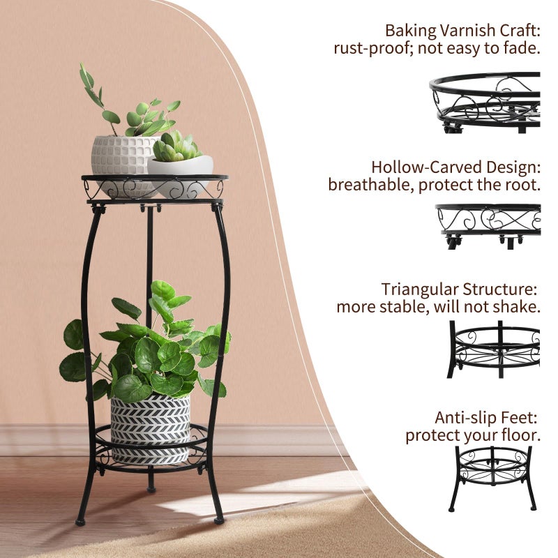 Cometofit Plant Stand Indoor Outdoor 2 Tier 27" Tall Metal Potted Holder Rack Flower Pot Stand Heavy Duty Plant Shelf Rustproof Iron Multiple Plant Round Supports Rack for Planter Corner Garden - Image 5