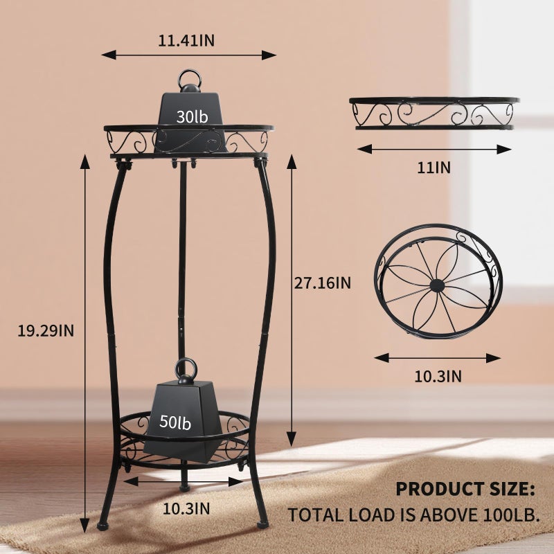 Cometofit Plant Stand Indoor Outdoor 2 Tier 27" Tall Metal Potted Holder Rack Flower Pot Stand Heavy Duty Plant Shelf Rustproof Iron Multiple Plant Round Supports Rack for Planter Corner Garden - Image 2