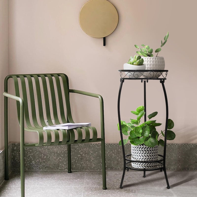 Cometofit Plant Stand Indoor Outdoor 2 Tier 27" Tall Metal Potted Holder Rack Flower Pot Stand Heavy Duty Plant Shelf Rustproof Iron Multiple Plant Round Supports Rack for Planter Corner Garden - Image 4