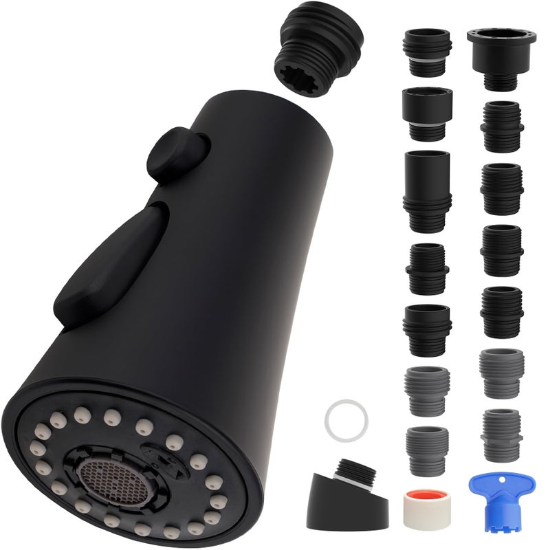 iFealClear Universal Kitchen Faucet Head Replacement 3 Modes Pull Down Faucet Spray Head Replacement Compatible with Moen Delta Kitchen Sink Faucet 15 Adapters Available Matte Black