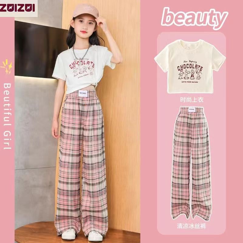Girls' Summer Pants Summer Thin Stylish Fashionable Wide Leg Pants Women'S Large Children'S Wear Loose Pearted Pants - Image 1