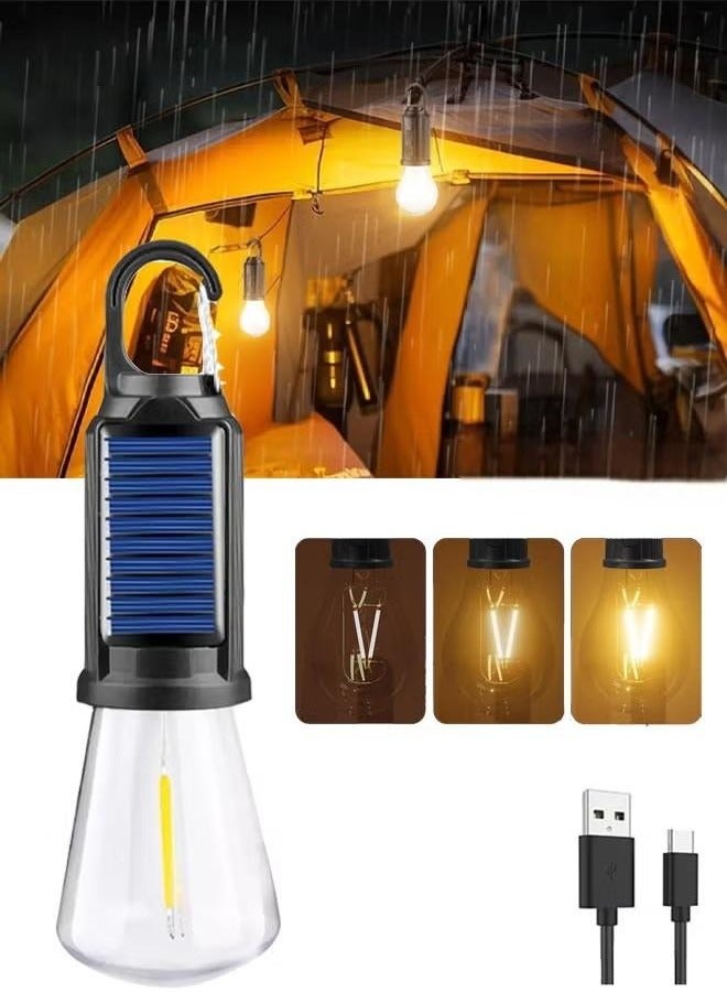 مصابيح تخييم قابلة لإعادة الشحن تعمل بالطاقة الشمسية، مصابيح خيمة LED مقاومة للماء مع كابل USB، 3 أوضاع فانوس تخييم معلق، مصباح معلق للمشي لمسافات طويلة، الطوارئ، التخييم، المنزل، إصلاح السيارة (قطعة واحدة) - Image 1