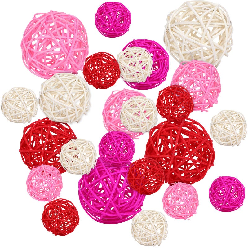 SANNIX 40 Pack Valentines Day Decorations Rattan Balls, 3 Sizes Wicker Balls for Home Decor Party Ornaments Baby Shower Table Decor Decorative Orbs Bowl Vase Fillers (Red Pink White) - Image 1