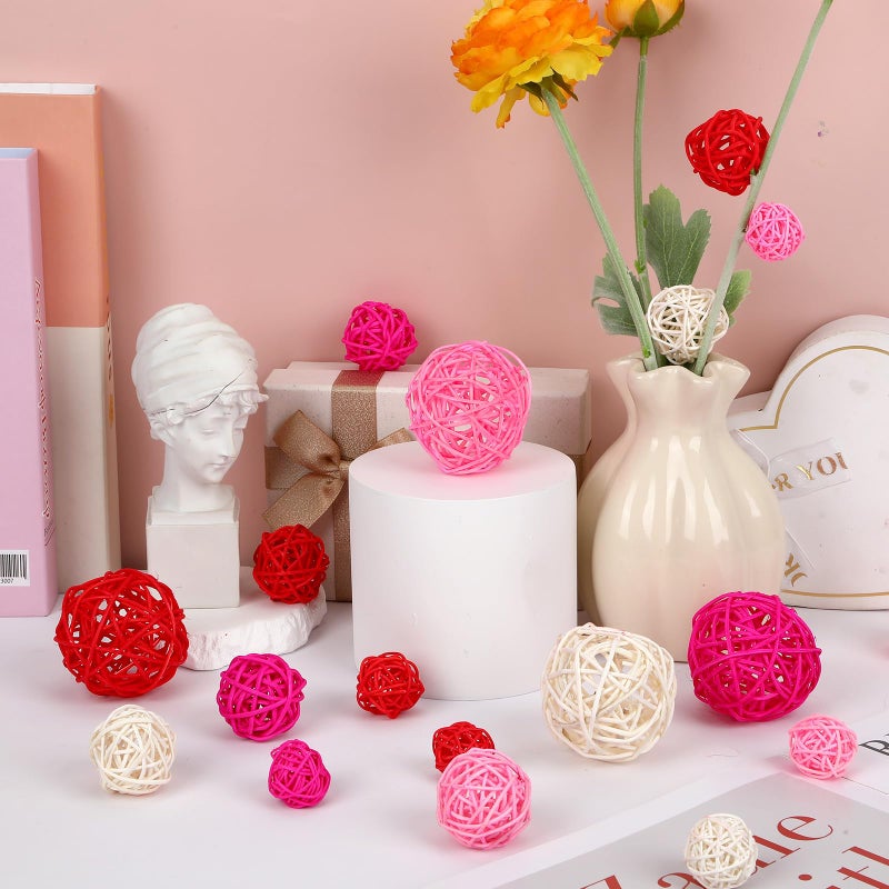 SANNIX 40 Pack Valentines Day Decorations Rattan Balls, 3 Sizes Wicker Balls for Home Decor Party Ornaments Baby Shower Table Decor Decorative Orbs Bowl Vase Fillers (Red Pink White) - Image 4