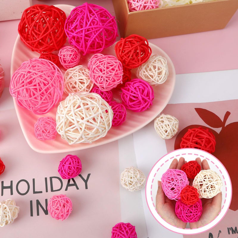 SANNIX 40 Pack Valentines Day Decorations Rattan Balls, 3 Sizes Wicker Balls for Home Decor Party Ornaments Baby Shower Table Decor Decorative Orbs Bowl Vase Fillers (Red Pink White) - Image 3