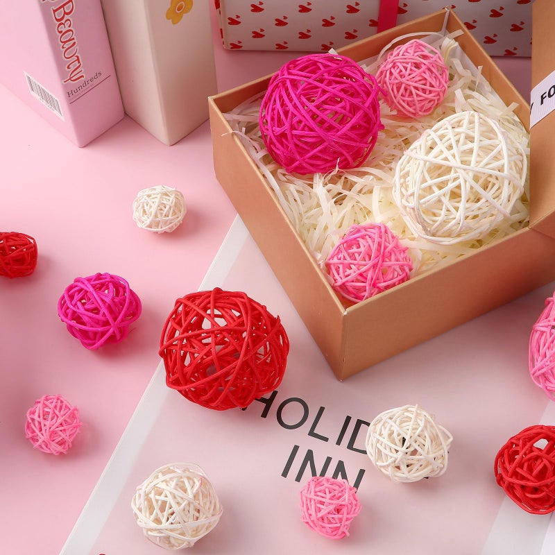 SANNIX 40 Pack Valentines Day Decorations Rattan Balls, 3 Sizes Wicker Balls for Home Decor Party Ornaments Baby Shower Table Decor Decorative Orbs Bowl Vase Fillers (Red Pink White) - Image 5
