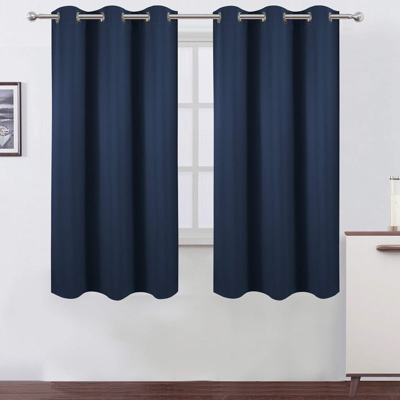 LEMOMO Navy Blackout Curtains/38 x 54 Inch Length/Set of Two Panels Grommet Bedroom Curtains - Image 1