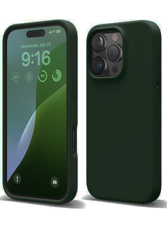 Compatible with iPhone 16 Pro Max Case 6.9", Slim Liquid Silicone 3 Layers Soft Gel Rubber Shockproof Protective Case with Anti-Scratch Microfiber Lining-Dark Green