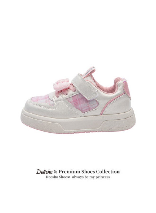DEESHA Plaid Bow】girls' Casual Sneakers, 25 Spring/autumn Versatile Fashion White Shoes For Students - Image 1