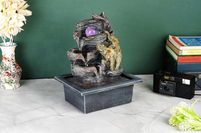 HOME CUBE Polyresin Tabletop Indoor Waterfall Fountain for Home Decor LED Light & Crystal Ball Showpiece Fountain for Living Room Office Housewarming Gift Zen Water Fountain-21x16.1x26cm (FT_08) - Image 1