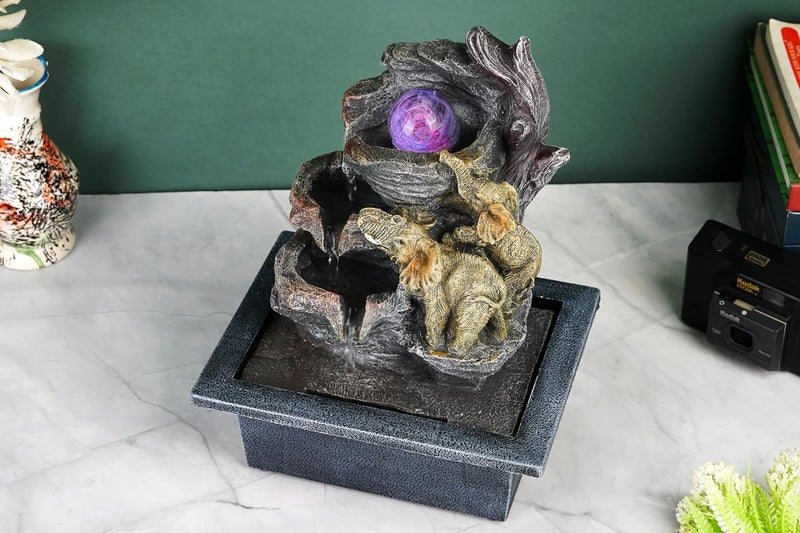 HOME CUBE Polyresin Tabletop Indoor Waterfall Fountain for Home Decor LED Light & Crystal Ball Showpiece Fountain for Living Room Office Housewarming Gift Zen Water Fountain-21x16.1x26cm (FT_08) - Image 2