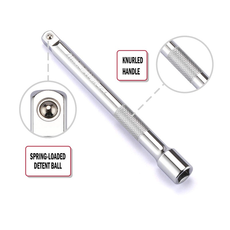 MIXPOWER 9-Piece Extension Bar Set, 1/4", 3/8" and 1/2" Drive Socket Extension Bar, CR-V, Mirror Finish - Image 4