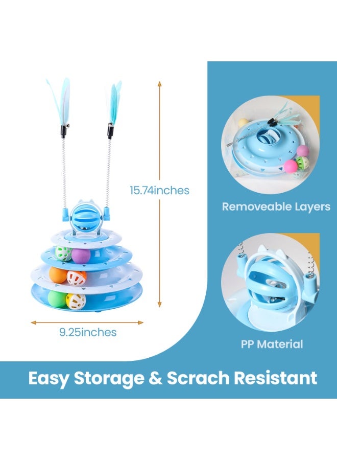 ألعاب القطط الصغيرة، ألعاب ألغاز تفاعلية للقطط المنزلية، برج القطط مع لعبتين للقطط ومسار كرات (أزرق) - Image 3