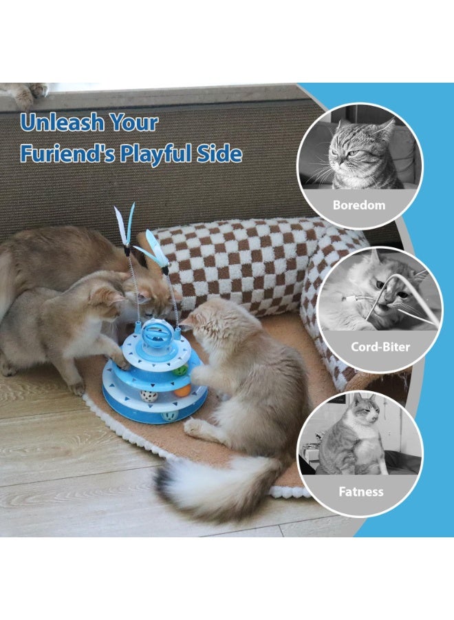 ألعاب القطط الصغيرة، ألعاب ألغاز تفاعلية للقطط المنزلية، برج القطط مع لعبتين للقطط ومسار كرات (أزرق) - Image 2