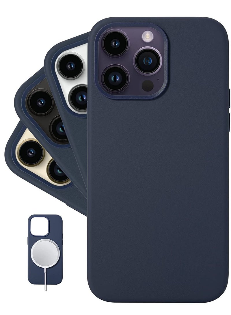 (for iPhone 14 Pro Max) - European Nappa Leather Case - Smoothen and Soften Over Time - Compatible with Magsafe - Midnight Blue  - Image 1