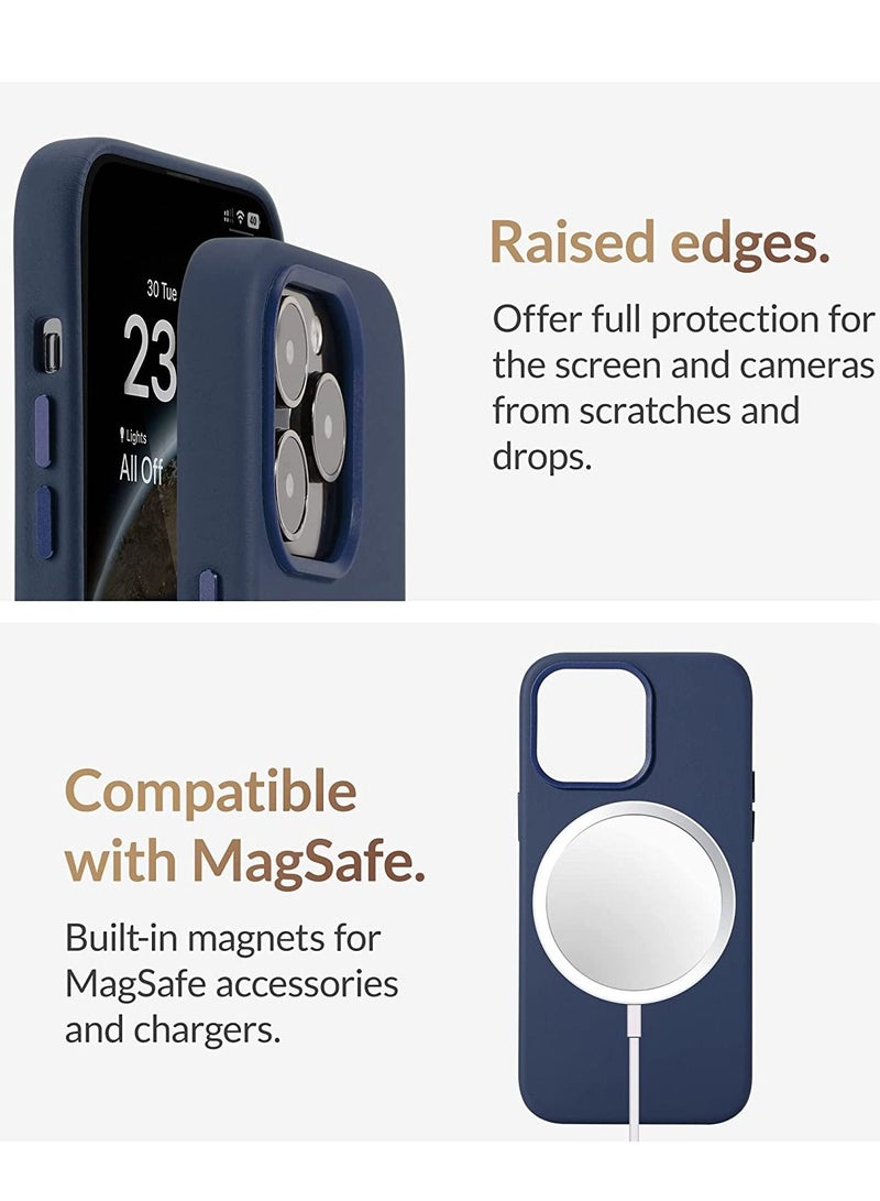 (for iPhone 14 Pro Max) - European Nappa Leather Case - Smoothen and Soften Over Time - Compatible with Magsafe - Midnight Blue  - Image 5