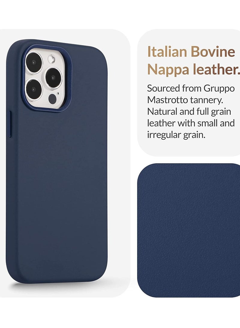 (for iPhone 14 Pro Max) - European Nappa Leather Case - Smoothen and Soften Over Time - Compatible with Magsafe - Midnight Blue  - Image 3