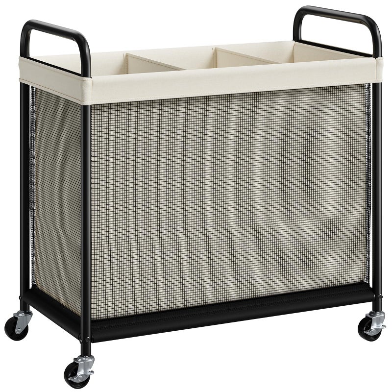 ELYKEN Laundry Hamper 3 Section, 120L Rolling Laundry Sorter with Removable Liner Bag, Laundry Basket with Wheels, Steel Frame with Metal Handle, Clothes Hamper Cart for Laundry Room & Bedroom - Image 1