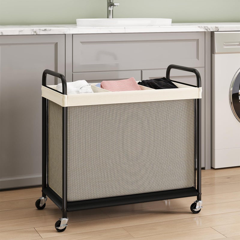ELYKEN Laundry Hamper 3 Section, 120L Rolling Laundry Sorter with Removable Liner Bag, Laundry Basket with Wheels, Steel Frame with Metal Handle, Clothes Hamper Cart for Laundry Room & Bedroom - Image 2