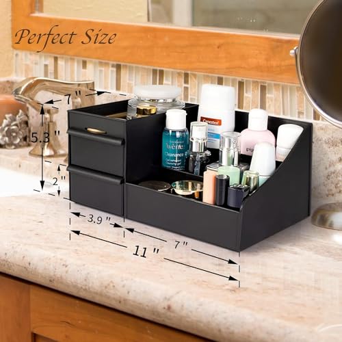 RECLUSE Large Makeup Organizer with Drawers, Black Skincare Organizers on Countertop,Multi-Function Case Holder for Bedroom and Office, Lotions, Perfume,Lipsticks, Nail Polish and Jewellery - Image 2