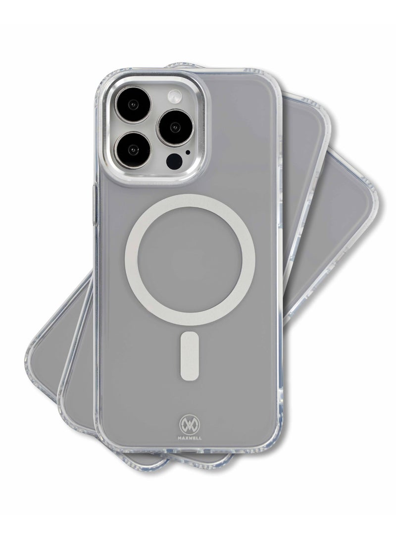Maxwell Electronics Maxwell Crystalline Compatible with MagSafe Case for iPhone 15 Pro - Clear Drop-Proof Protective Cover with Metallic Camera Lens Protection, Wireless Charging Compatible (Clear) - Image 1