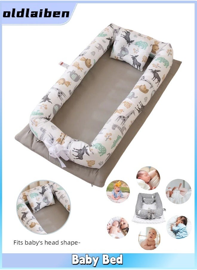 oldlaiben Baby Cots for Newborn, Soft Newborn Bionic Sleeping Bed for Bedroom, Portable Baby Bed with Baby Pillow for Safe Sleeping Baby Pillow for Newborn Baby Gifts for 0-12 Months（Grey）  - Image 1