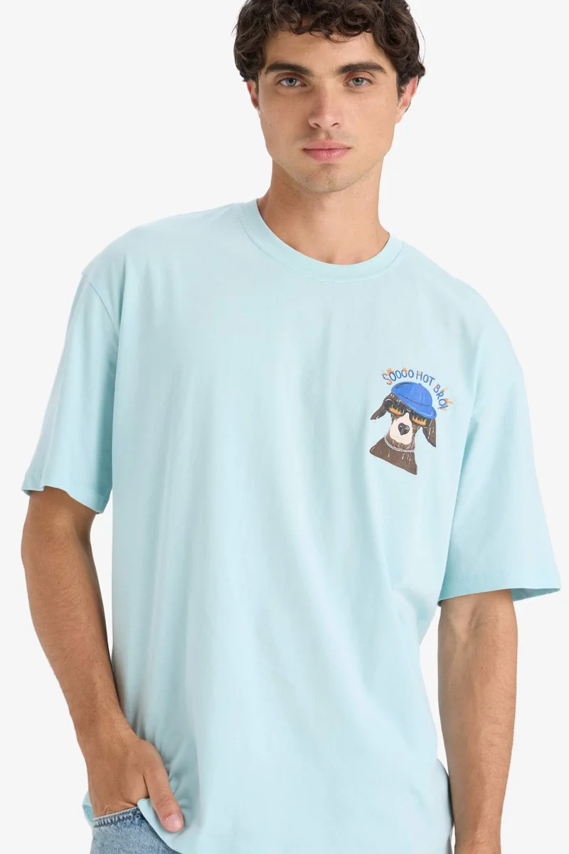 ديفاكتو Boxy Fit Crew Neck Printed Short Sleeve T-Shirt