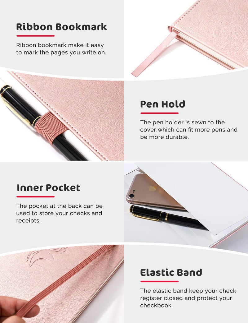 molekaus Check Registers for Personal Checkbook, Checkbook Register for Personal or Business, A5 Hardcover Registers Log to Track Payments, Deposits & Finances Transaction Rose Gold - Image 3