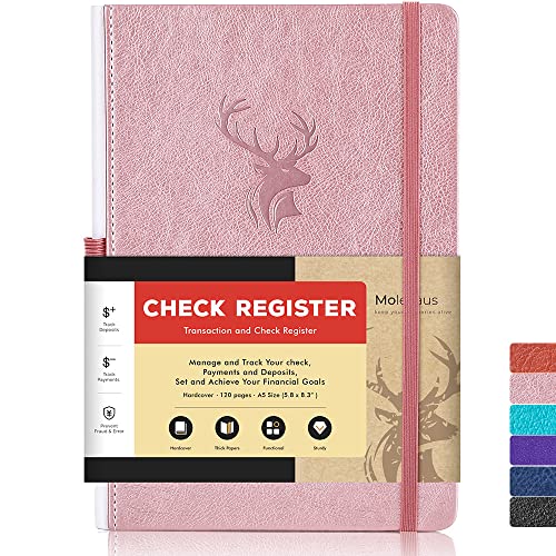 molekaus Check Registers for Personal Checkbook, Checkbook Register for Personal or Business, A5 Hardcover Registers Log to Track Payments, Deposits & Finances Transaction Rose Gold - Image 1