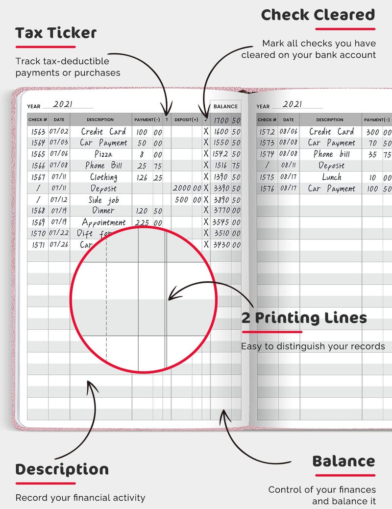 molekaus Check Registers for Personal Checkbook, Checkbook Register for Personal or Business, A5 Hardcover Registers Log to Track Payments, Deposits & Finances Transaction Rose Gold - Image 5