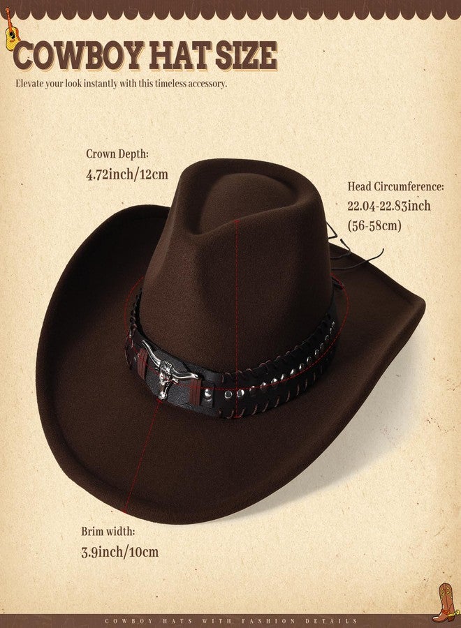 Willheoy Extra-Wide Brim Cowboy Hats for Women Mens Cowgirl Hat Classic Western Hats with Buckle Belt Cowgirl Outfits, Brown, M - Image 2