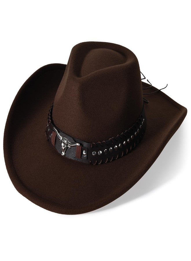 Willheoy Extra-Wide Brim Cowboy Hats for Women Mens Cowgirl Hat Classic Western Hats with Buckle Belt Cowgirl Outfits, Brown, M - Image 1