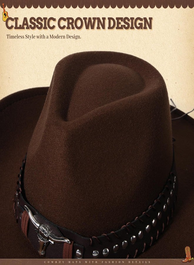 Willheoy Extra-Wide Brim Cowboy Hats for Women Mens Cowgirl Hat Classic Western Hats with Buckle Belt Cowgirl Outfits, Brown, M - Image 5