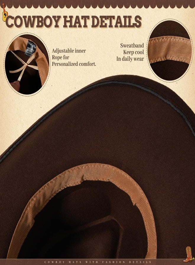 Willheoy Extra-Wide Brim Cowboy Hats for Women Mens Cowgirl Hat Classic Western Hats with Buckle Belt Cowgirl Outfits, Brown, M - Image 4