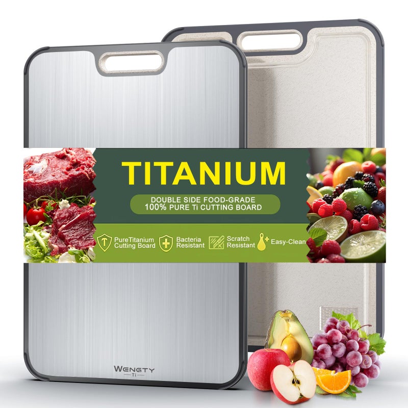 WENGTY Titanium Cutting Boards for Kitchen 2in1 Double Sided FoodGrade Pure TitaniumWheat Straw PP NonToxic NonSlip Dishwasher Safe Ideal for Meat Vegetables Fruit 158 x 11