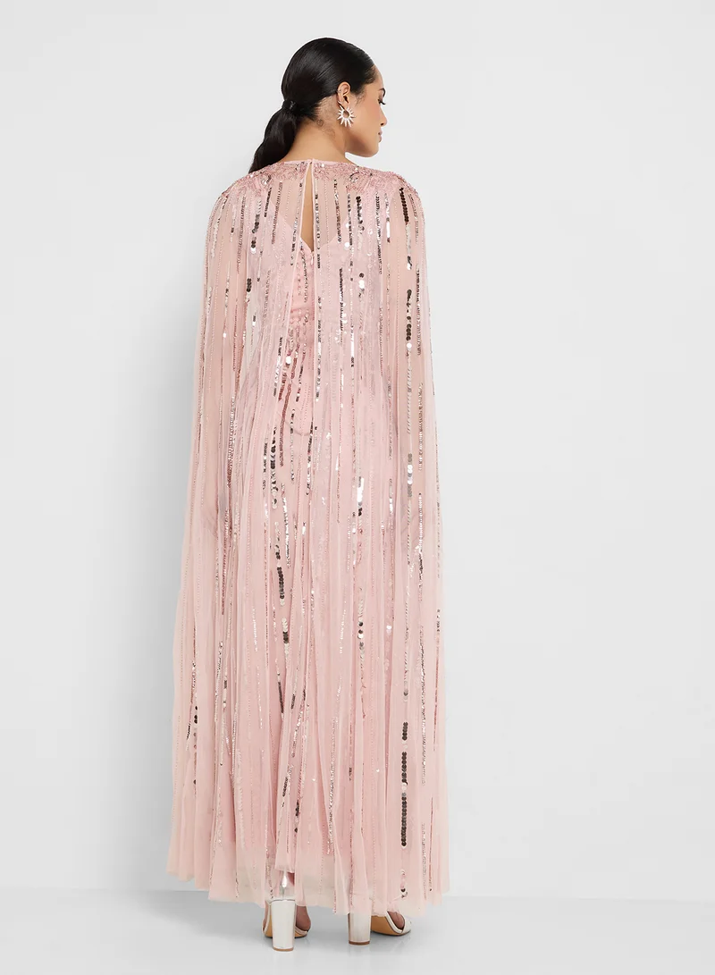 Amelia Rose Cape Sleeve Embellished Maxi Dress