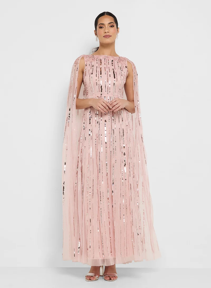 Amelia Rose Cape Sleeve Embellished Maxi Dress