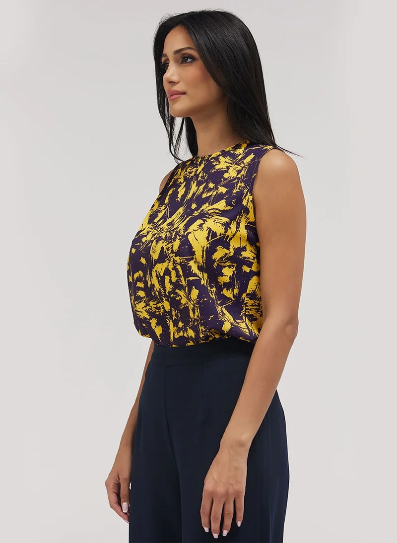 زجزاج بلوزة شيفون بطبعة تجريدية بدون أكمام