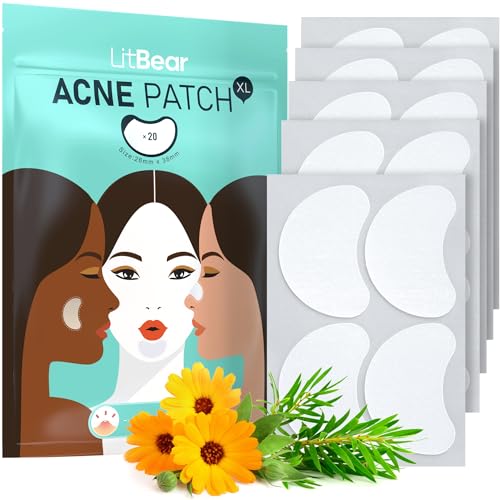 LitBear Acne Patches Large Hydrocolloid Pimple Patches for Breakouts Zit and Blemish Large Acne Patches for Face Chin Back and Body with Tea Tree  Calendula Oil