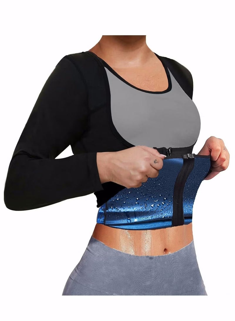 يوڠام بدلة الساونا للنساء لفقدان الوزن، قميص ساونا للنساء، سترة مدرب الخصر، مشد الجسم للياقة البدنية، توب رياضي بسحّاب - Image 1