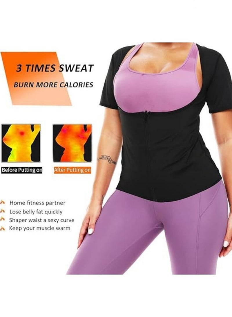 يوڠام بدلة الساونا للنساء لفقدان الوزن، قميص ساونا للنساء، سترة مدرب الخصر، مشد الجسم للياقة البدنية، توب رياضي بسحّاب - Image 3