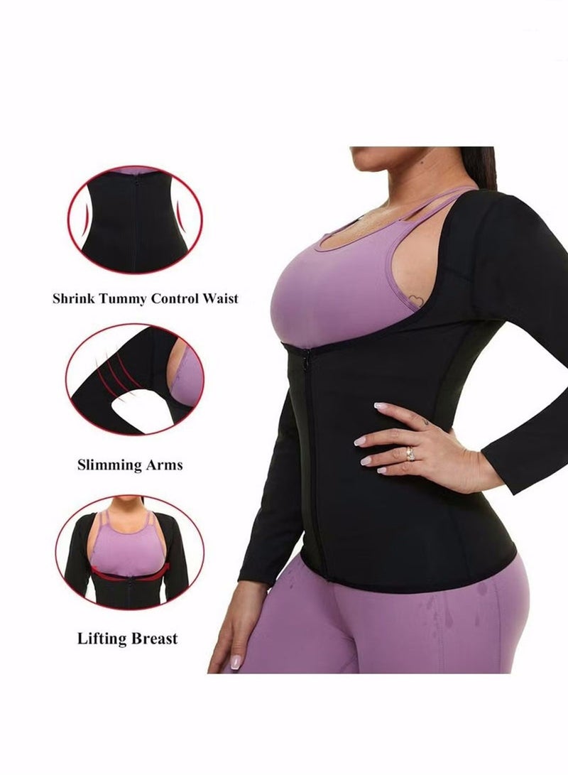 يوڠام بدلة الساونا للنساء لفقدان الوزن، قميص ساونا للنساء، سترة مدرب الخصر، مشد الجسم للياقة البدنية، توب رياضي بسحّاب - Image 4