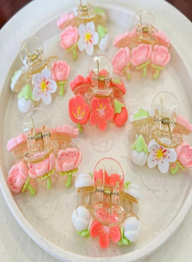 Luxelocks Floral Pack of 6 pcs Hair Claw Clips, flower Blossom Design, Pink and White, Set of 6 - Image 3