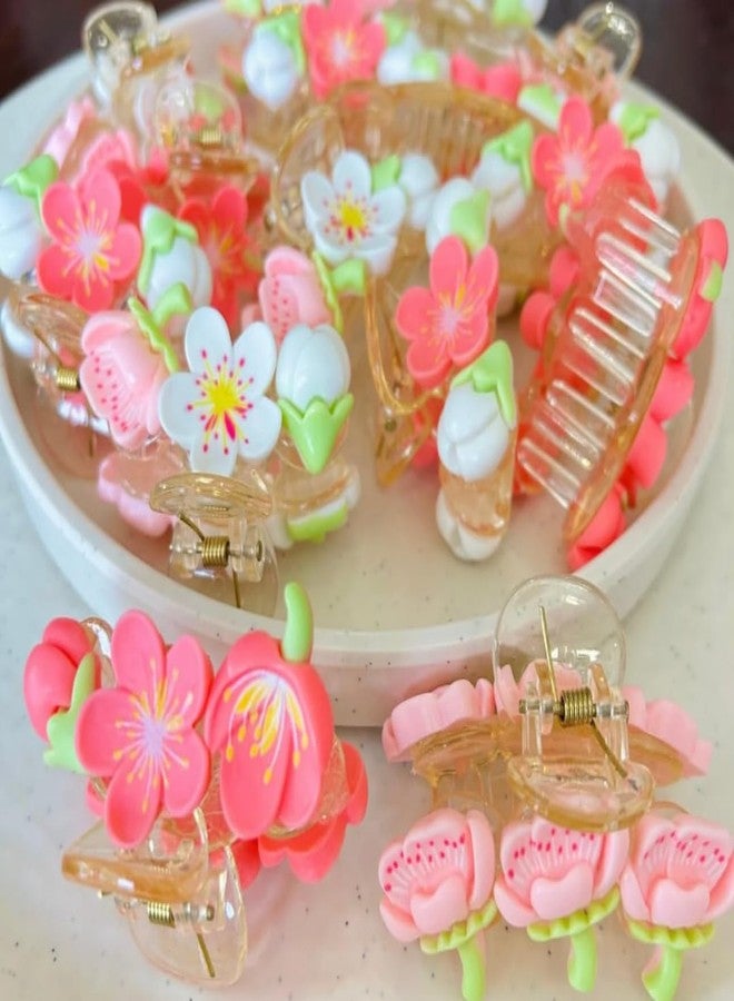 Luxelocks Floral Pack of 6 pcs Hair Claw Clips, flower Blossom Design, Pink and White, Set of 6 - Image 4