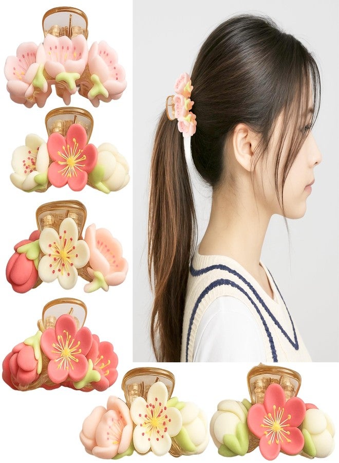 Luxelocks Floral Pack of 6 pcs Hair Claw Clips, flower Blossom Design, Pink and White, Set of 6 - Image 1