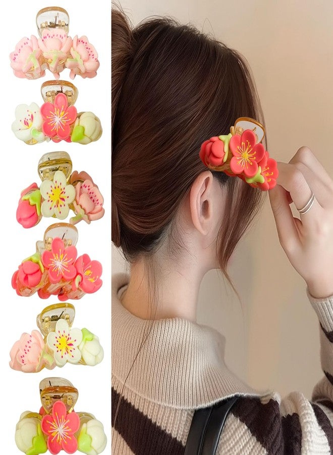 Luxelocks Floral Pack of 6 pcs Hair Claw Clips, flower Blossom Design, Pink and White, Set of 6 - Image 2