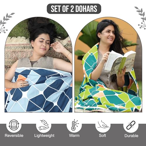 Divine Casa Polyester All-Weather 120 GSM Printed Lightweight Reversible Design Set of 2 Single Bed AC Dohar Blanket - Blue and Green| TC - 120 - Image 5